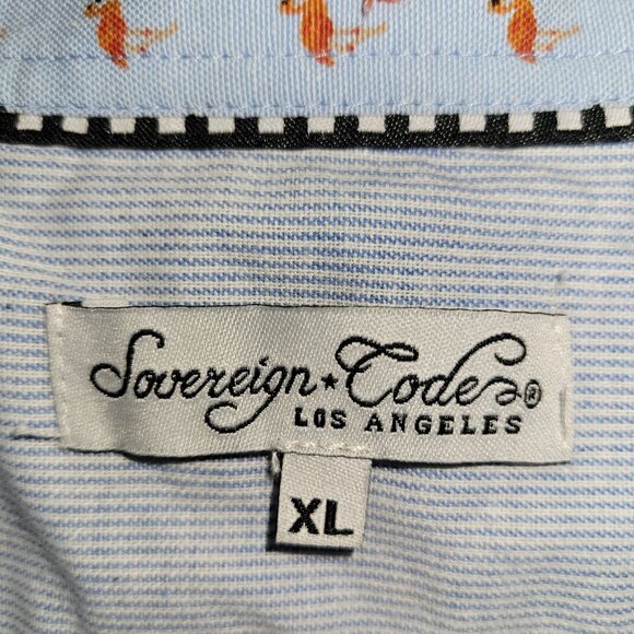 Sovereign Code Button Down Flamingo Print Shirt in Blue & Pink Size XL - Picture 4 of 9
